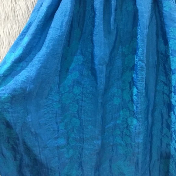 Anthropologie lapis blue gauze crinkle floral elastic summer dress one s… - Picture 3 of 6